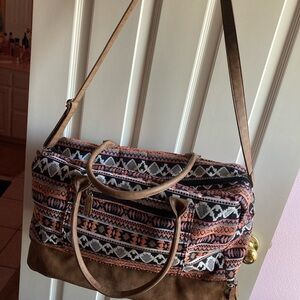 Tribal Patterned Travel Bag - Tan and Black